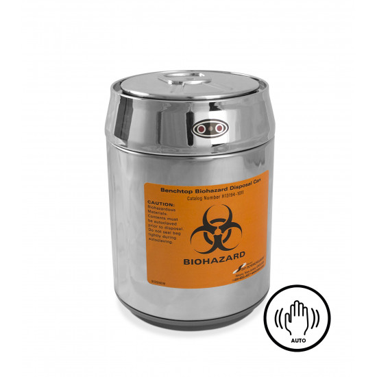 Bel-Art Benchtop Biohazard Disposal Can with Motion Sensor Lid; 1.5L Capacity, Stainless Steel