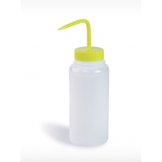 Bel-Art Wide-Mouth 500ml (16oz) Polyethylene Wash Bottles; Yellow Polypropylene Cap, 53mm Closure (Pack of 6)