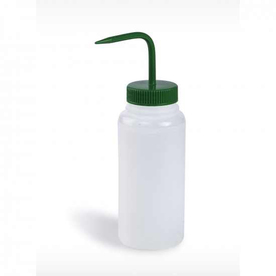 Bel-Art Wide-Mouth 500ml (16oz) Polyethylene Wash Bottles; Green Polypropylene Cap, 53mm Closure (Pack of 6)