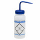 Bel-Art Safety-Labeled 2-Color Distilled Water Wide-Mouth Wash Bottles; 500ml (16oz), Polyethylene w/Blue Polypropylene Cap (Pack of 6) Bel-Art Safety-Labeled 2-Color Distilled Water Wide-Mouth Wash Bottles; 500ml (16oz), Polyethylene w/Blue Polypropylene Cap (Pack of 6)