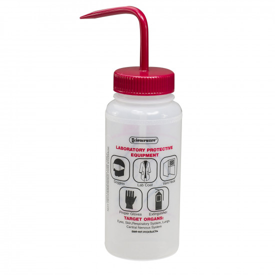 Bel-Art Safety-Labeled 2-Color Acetone Wide-Mouth Wash Bottles; 500ml (16oz), Polyethylene w/Red Polypropylene Cap (Pack of 6) Bel-Art Safety-Labeled 2-Color Acetone Wide-Mouth Wash Bottles; 500ml (16oz), Polyethylene w/Red Polypropylene Cap (Pack of 6)