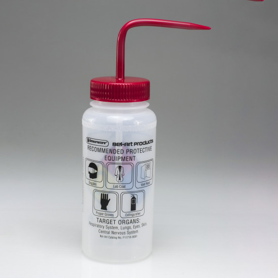 Bel-Art Safety-Labeled 4-Color Acetone Wide-Mouth Wash Bottles; 500ml (16oz), Polyethylene w/Red Polypropylene Cap (Pack of 4) Bel-Art Safety-Labeled 4-Color Acetone Wide-Mouth Wash Bottles; 500ml (16oz), Polyethylene w/Red Polypropylene Cap (Pack of 4)