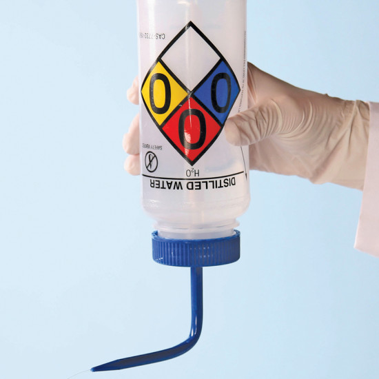 Bel-Art Right-to-Know Safety-Vented / Labeled 4-Color Distilled Water Polyethylene Wide-Mouth Wash Bottles; 500ml (16oz), Polyethylene w/Blue Polypropylene Cap (Pack of 4) Bel-Art Right-to-Know Safety-Vented / Labeled 4-Color Distilled Water Polyethylene Wide-Mouth Wash Bottles; 500ml (16oz), Polyethylene w/Blue Polypropylene Cap (Pack of 4)