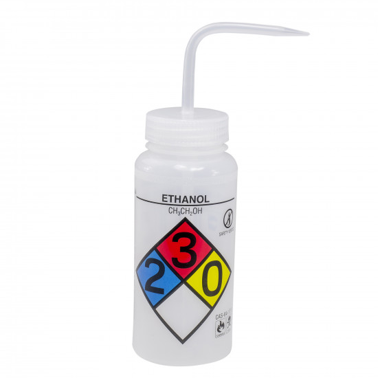 Bel-Art Right-to-Know Safety-Vented / Labeled 4-Color Ethanol Wide-Mouth Wash Bottles; 500ml (16oz), Polyethylene w/Natural Polypropylene Cap (Pack of 4) Bel-Art Right-to-Know Safety-Vented / Labeled 4-Color Ethanol Wide-Mouth Wash Bottles; 500ml (16oz), Polyethylene w/Natural Polypropylene Cap (Pack of 4)