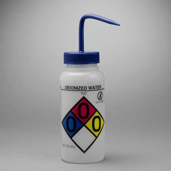 Bel-Art GHS Labeled Safety-Vented Deionized Water Wash Bottles; 500ml (16oz), Polyethylene w/Blue Polypropylene Cap (Pack of 4) Bel-Art GHS Labeled Safety-Vented Deionized Water Wash Bottles; 500ml (16oz), Polyethylene w/Blue Polypropylene Cap (Pack of 4)
