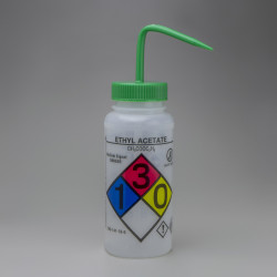 Bel-Art GHS Labeled Safety-Vented Ethyl Acetate Wash Bottles; 500ml (16oz), Polyethylene w/Green Polypropylene Cap (Pack of 4)