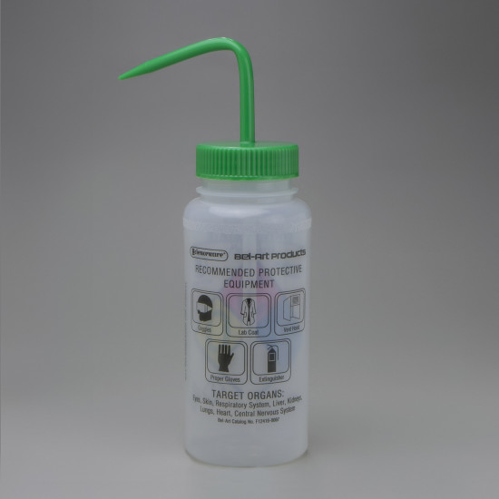 Bel-Art GHS Labeled Safety-Vented Ethyl Acetate Wash Bottles; 500ml (16oz), Polyethylene w/Green Polypropylene Cap (Pack of 4) Bel-Art GHS Labeled Safety-Vented Ethyl Acetate Wash Bottles; 500ml (16oz), Polyethylene w/Green Polypropylene Cap (Pack of 4)