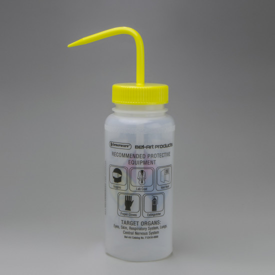Bel-Art GHS Labeled Safety-Vented Isopropanol Wash Bottles; 500ml (16oz), Polyethylene w/Yellow Polypropylene Cap (Pack of 4) Bel-Art GHS Labeled Safety-Vented Isopropanol Wash Bottles; 500ml (16oz), Polyethylene w/Yellow Polypropylene Cap (Pack of 4)
