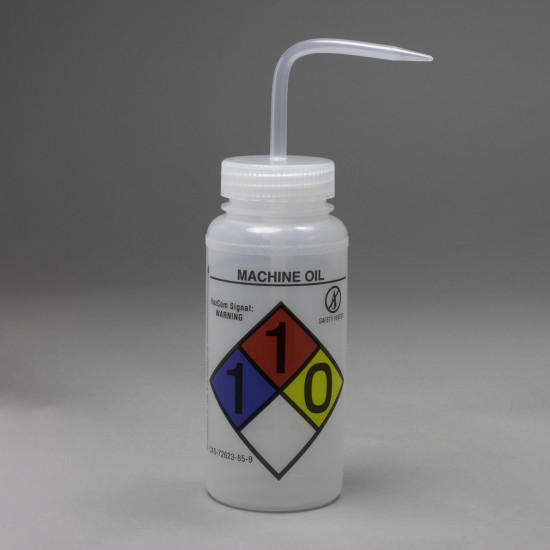 Bel-Art GHS Labeled Safety-Vented Machine Oil Wash Bottles; 500ml (16oz), Polyethylene w/Natural Polypropylene Cap (Pack of 4) Bel-Art GHS Labeled Safety-Vented Machine Oil Wash Bottles; 500ml (16oz), Polyethylene w/Natural Polypropylene Cap (Pack of 4)