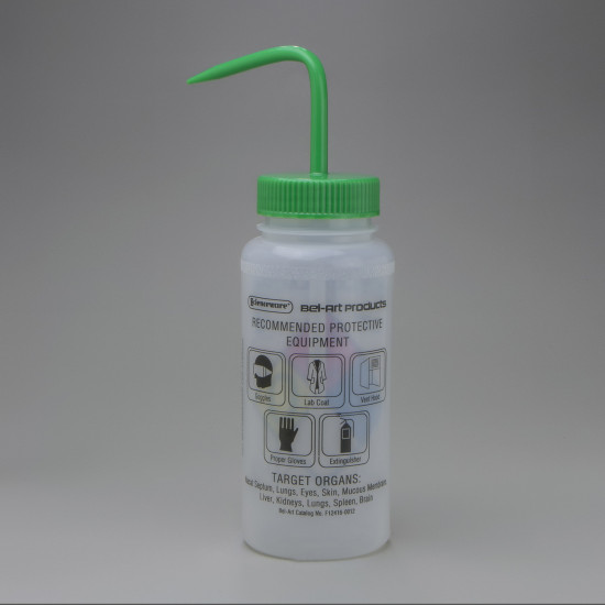 Bel-Art GHS Labeled Methyl Ethyl Ketone Wash Bottles; 500ml (16oz), Polyethylene w/Green Polypropylene Cap (Pack of 4) Bel-Art GHS Labeled Methyl Ethyl Ketone Wash Bottles; 500ml (16oz), Polyethylene w/Green Polypropylene Cap (Pack of 4)