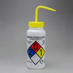 Bel-Art GHS Labeled Safety-Vented Sodium Hypochlorite (Bleach) Wash Bottles; 500ml (16oz), Polyethylene w/Yellow Polypropylene Cap (Pack of 4)