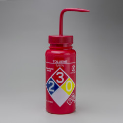 Bel-Art GHS Labeled Toluene Wash Bottles; 500ml (16oz), Polyethylene w/Red Polypropylene Cap (Pack of 4)