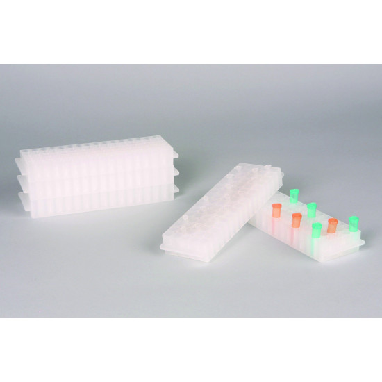Bel-Art Reversible PCR and Microcentrifuge Tube Rack; For 0.2ml or 1.5-2.0ml Tubes, 80 Places, Natural (Pack of 5) Bel-Art Reversible PCR and Microcentrifuge Tube Rack; For 0.2ml or 1.5-2.0ml Tubes, 80 Places, Natural (Pack of 5)