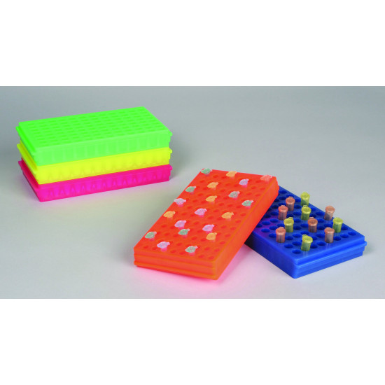 Bel-Art Microcentrifuge Tube Rack; For 0.5 or 1.5-2.0ml Tubes, 96 Places, Assorted Colors (Pack of 5) Bel-Art Microcentrifuge Tube Rack; For 0.5 or 1.5-2.0ml Tubes, 96 Places, Assorted Colors (Pack of 5)