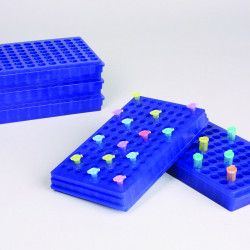 Bel-Art Microcentrifuge Tube Rack; For 0.5 or 1.5-2.0ml Tubes, 96 Places, Blue (Pack of 5)