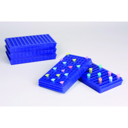 Bel-Art Microcentrifuge Tube Rack; For 0.5 or 1.5-2.0ml Tubes, 96 Places, Blue (Pack of 5)