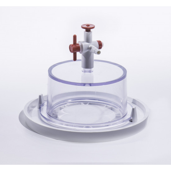 Bel-Art Clear Polycarbonate Mini Vacuum Desiccator with White Polypropylene Bottom; 0.02 cu. ft. Bel-Art Clear Polycarbonate Mini Vacuum Desiccator with White Polypropylene Bottom; 0.02 cu. ft.