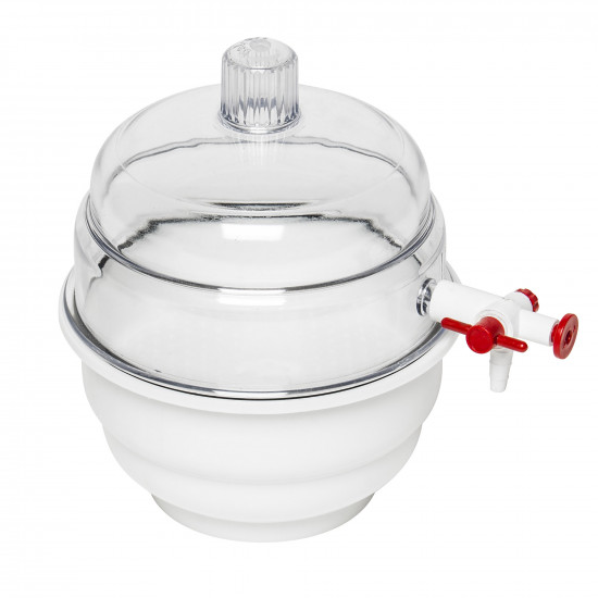 Bel-Art "SPACE SAVER" Polycarbonate Vacuum Desiccator with White Polypropylene Bottom; 0.09 cu. ft.