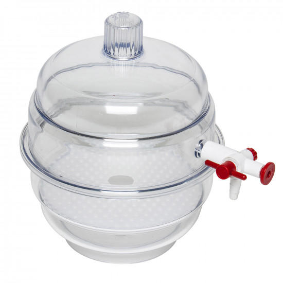 Bel-Art "SPACE SAVER" Polycarbonate Vacuum Desiccator with Clear Polycarbonate Bottom; 0.09 cu. ft. Bel-Art "SPACE SAVER" Polycarbonate Vacuum Desiccator with Clear Polycarbonate Bottom; 0.09 cu. ft.