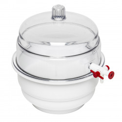 Bel-Art "SPACE SAVER" Polycarbonate Vacuum Desiccator with White Polypropylene Bottom; 0.20 cu. ft.