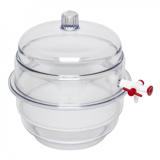 Bel-Art "SPACE SAVER" Polycarbonate Vacuum Desiccator with Clear Polycarbonate Bottom; 0.20 cu. ft. Bel-Art "SPACE SAVER" Polycarbonate Vacuum Desiccator with Clear Polycarbonate Bottom; 0.20 cu. ft.