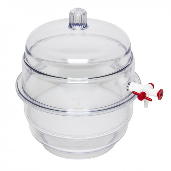 Bel-Art "SPACE SAVER" Polycarbonate Vacuum Desiccator with Clear Polycarbonate Bottom; 0.31 cu. ft. Bel-Art "SPACE SAVER" Polycarbonate Vacuum Desiccator with Clear Polycarbonate Bottom; 0.31 cu. ft.