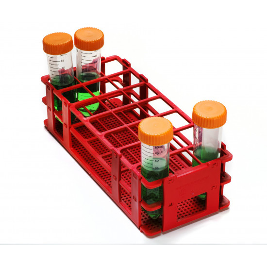 Bel-Art No-Wire Test Tube Rack; For 25-30mm Tubes, 21 Places, Red Bel-Art No-Wire Test Tube Rack; For 25-30mm Tubes, 21 Places, Red