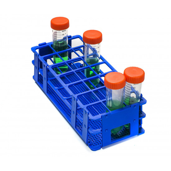 Bel-Art No-Wire Test Tube Rack; For 25-30mm Tubes, 21 Places, Blue Bel-Art No-Wire Test Tube Rack; For 25-30mm Tubes, 21 Places, Blue
