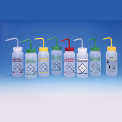 Bel-Art Safety-Vented / Labeled 2-Color LYOB Wide-Mouth Wash Bottles; 500ml (16oz), Polyethylene w/Natural Polypropylene Cap (Pack of 3)