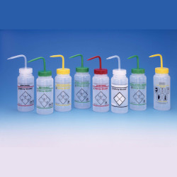 Bel-Art Safety-Vented / Labeled 2-Color Isopropanol Wide-Mouth Wash Bottles; 500ml (16oz), Polyethylene w/Yellow Polypropylene Cap (Pack of 3)
