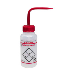 Bel-Art Safety-Vented / Labeled 2-Color Acetone Wide-Mouth Wash Bottles; 250ml (8oz), Polyethylene w/Red Polypropylene Cap (Pack of 3)