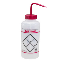 Bel-Art Safety-Labeled 2-Color Acetone Wide-Mouth Wash Bottles; 1000ml (32oz), Polyethylene w/Red Polypropylene Cap (Pack of 6)