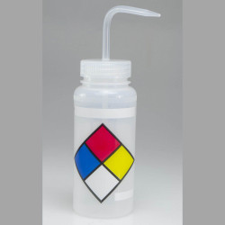 Bel-Art Safety-Labeled 4-Color LYOB Wide-Mouth Wash Bottles; 500ml (16oz), Polyethylene w/Natural Polypropylene Cap (Pack of 4)