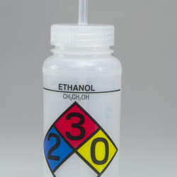 Bel-Art Safety-Labeled 4-Color Ethanol Wide-Mouth Wash Bottles; 500ml (16oz), Polyethylene w/Natural Polypropylene Cap (Pack of 4)