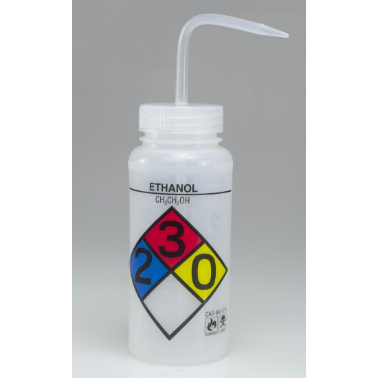 Bel-Art Safety-Labeled 4-Color Ethanol Wide-Mouth Wash Bottles; 500ml (16oz), Polyethylene w/Natural Polypropylene Cap (Pack of 4) Bel-Art Safety-Labeled 4-Color Ethanol Wide-Mouth Wash Bottles; 500ml (16oz), Polyethylene w/Natural Polypropylene Cap (Pack of 4)