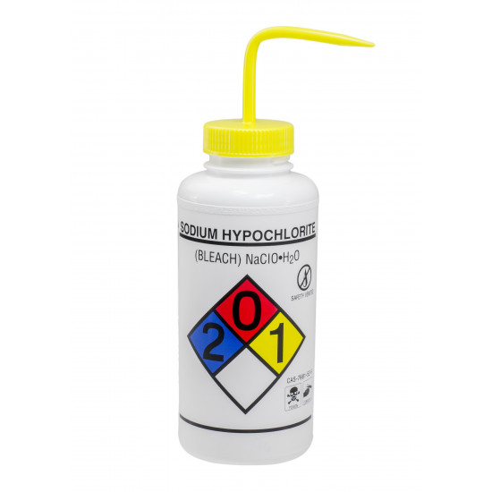 Bel-Art Right-to-Know Safety-Vented / Labeled 4-Color Sodium Hypochlorite (Bleach) Wide-Mouth Wash Bottles; 1000ml (32oz), Polyethylene w/Yellow Polypropylene Cap (Pack of 2) Bel-Art Right-to-Know Safety-Vented / Labeled 4-Color Sodium Hypochlorite (Bleach) Wide-Mouth Wash Bottles; 1000ml (32oz), Polyethylene w/Yellow Polypropylene Cap (Pack of 2)