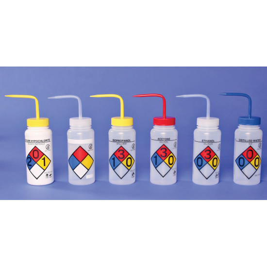 Bel-Art Right-to-Know Safety-Vented / Labeled 4-Color Acetone Wide-Mouth Wash Bottles; 1000ml (32oz), Polyethylene w/Red Polypropylene Cap (Pack of 2) Bel-Art Right-to-Know Safety-Vented / Labeled 4-Color Acetone Wide-Mouth Wash Bottles; 1000ml (32oz), Polyethylene w/Red Polypropylene Cap (Pack of 2)