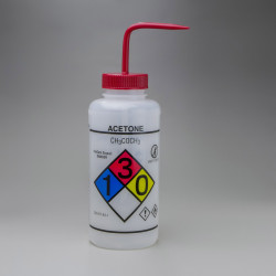 Bel-Art GHS Labeled Safety-Vented Acetone Wash Bottles; 1000ml (32oz), Polyethylene w/Red Polypropylene Cap (Pack of 2)