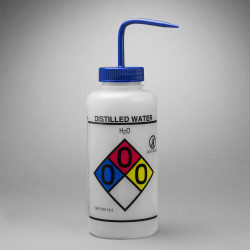 Bel-Art GHS Labeled Safety-Vented Distilled Water Wash Bottles; 1000ml (32oz), Polyethylene w/Blue Polypropylene Cap (Pack of 2)