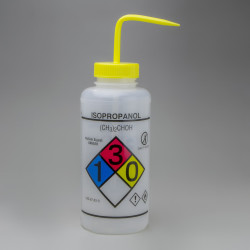 Bel-Art GHS Labeled Safety-Vented Isopropanol Wash Bottles; 1000ml (32oz), Polyethylene w/Yellow Polypropylene Cap (Pack of 2)