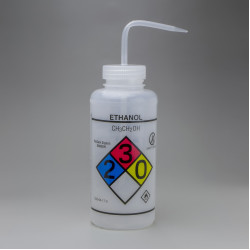 Bel-Art GHS Labeled Safety-Vented Ethanol Wash Bottles; 1000ml (32oz), Polyethylene w/Natural Polypropylene Cap (Pack of 2)
