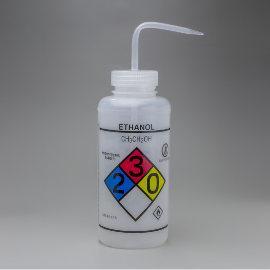 Bel-Art GHS Labeled Safety-Vented Ethanol Wash Bottles; 1000ml (32oz), Polyethylene w/Natural Polypropylene Cap (Pack of 2) Bel-Art GHS Labeled Safety-Vented Ethanol Wash Bottles; 1000ml (32oz), Polyethylene w/Natural Polypropylene Cap (Pack of 2)