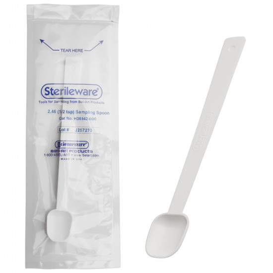 Bel-Art Sterileware Long Handle Sterile Sampling Spoon; 2.46ml (½tsp), Plastic, Individually Wrapped (Pack of 10) Bel-Art Sterileware Long Handle Sterile Sampling Spoon; 2.46ml (½tsp), Plastic, Individually Wrapped (Pack of 10)