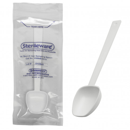 Bel-Art Sterileware Long Handle Sterile Sampling Spoon; 14.79ml (3 tsp), Plastic, Individually Wrapped (Pack of 10)