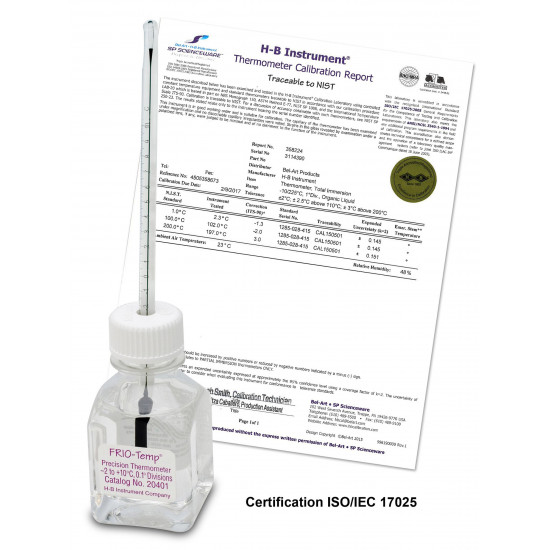 Bel-Art H-B FRIO-Temp Incubator Verification Thermometer with Individual Calibration Report; 15 to 30C Bel-Art H-B FRIO-Temp Incubator Verification Thermometer with Individual Calibration Report; 15 to 30C