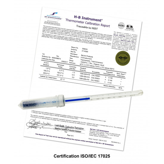 Bel-Art H-B DURAC Plus Calibrated Dry Block/Incubator Liquid-In-Glass Thermometer; 18 to 60C, 35mm Immersion, Organic Liquid Fill Bel-Art H-B DURAC Plus Calibrated Dry Block/Incubator Liquid-In-Glass Thermometer; 18 to 60C, 35mm Immersion, Organic Liquid Fill