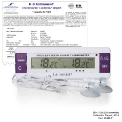 Bel-Art H-B DURAC Calibrated Dual Zone Electronic Thermometer with Waterproof Sensors; -40/70C (-40/158F) External, -40/70C (-40/158F) External, 0C and 22C Zone Calibrations