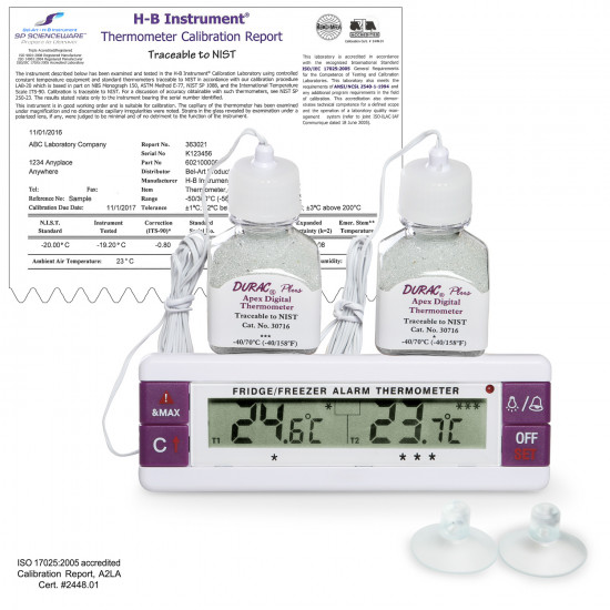 Bel-Art H-B Frio Temp Calibrated Dual Zone Electronic Verification Thermometer; -40/70C (-40/158F), Freezer / Refrigerator Calibrations Bel-Art H-B Frio Temp Calibrated Dual Zone Electronic Verification Thermometer; -40/70C (-40/158F), Freezer / Refrigerator Calibrations