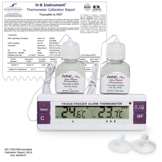 Bel-Art H-B Frio Temp Calibrated Dual Zone Electronic Verification Thermometer; -40/70C (-40/158F), Incubator Calibration