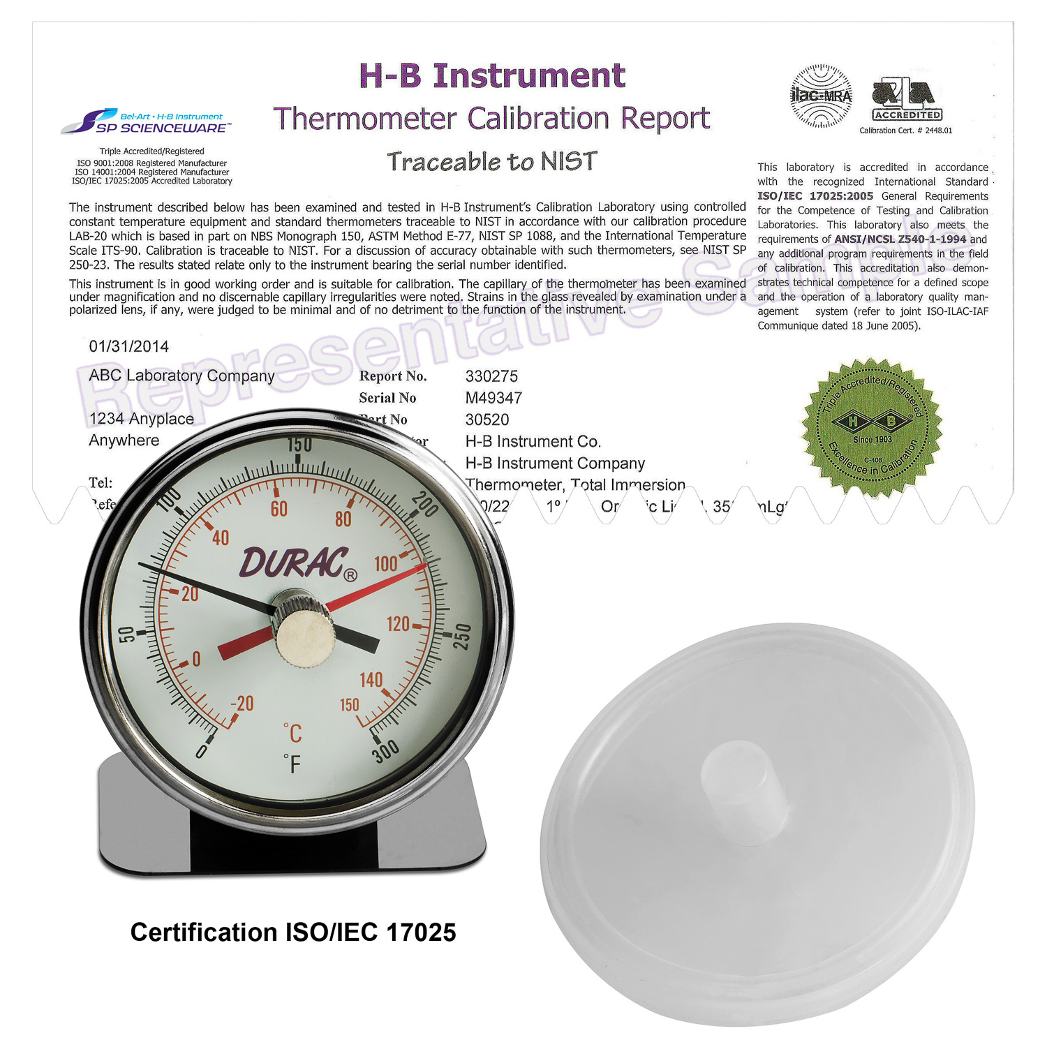 0 to 300F -20 to 150C H-B Instrument B61315-0000 Maximum Registering Autoclavable Bi-Metal Thermometer 